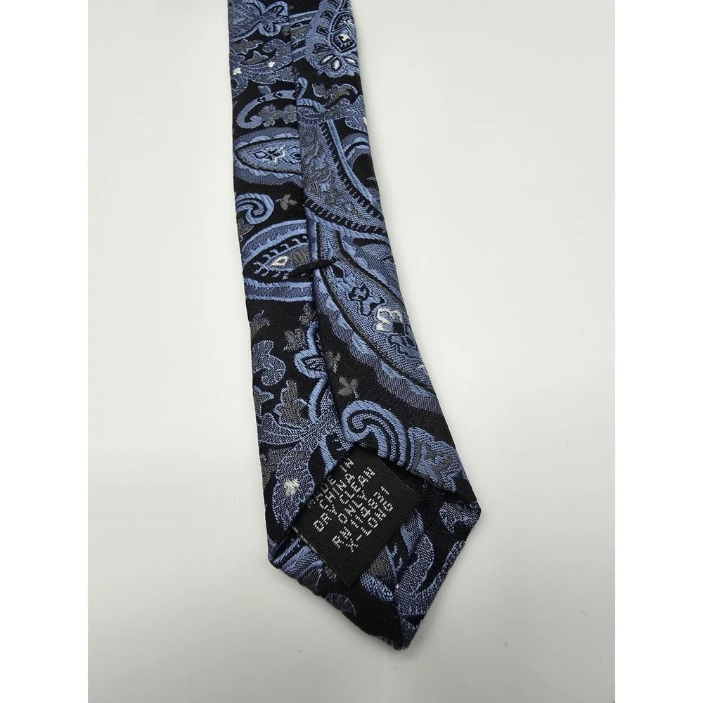 Pronto Uomo 100% Silk Blue Black Paisley Extra Long Men's Tie 64